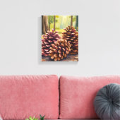 Pine Cones | Fall Autumn Watercolor Forest キャンバスプリント (インサイチュ (リビング))