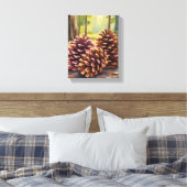 Pine Cones | Fall Autumn Watercolor Forest キャンバスプリント (インサイチュ (寝室))