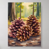 Pine Cones | Fall Autumn Watercolor Forest ポスター (正面)