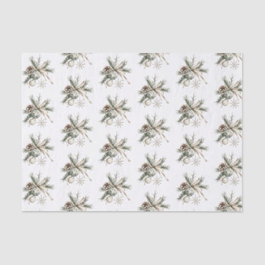 Pine Cones Green Ornaments Snowflakes Christmas 薄葉紙 (正面)