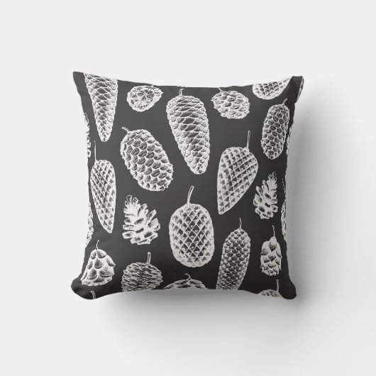 Pine cones hand drawn seamless pattern. Botanical クッション (正面)