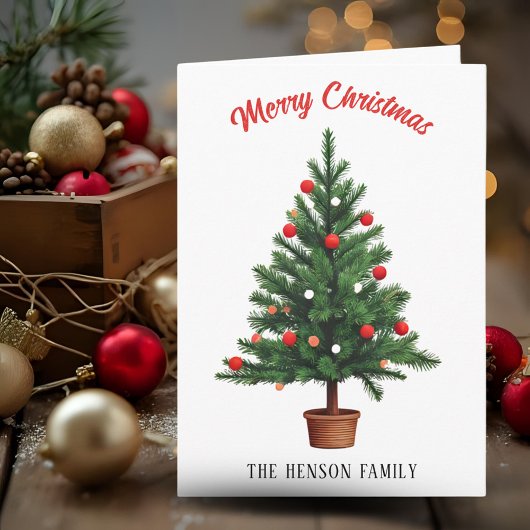 Pine Decorated Christmas Tree Holiday Card カード