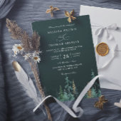 PINE Emerald Green and Gold QR Code Wedding 招待状
