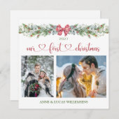 Pine Eucalyptus私たちの最初のクリスマスフォトフラットカード (正面/裏面)