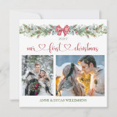 Pine Eucalyptus私たちの最初のクリスマスフォトフラットカード (正面)