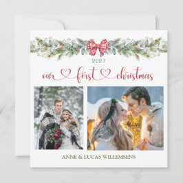 Pine Eucalyptus私たちの最初のクリスマスフォトフラットカード