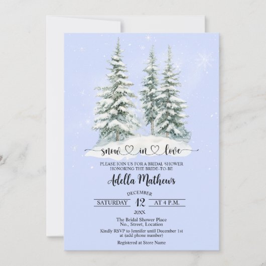 Pine Forest in Snow Elegant Bridal Shower 招待状 (正面)