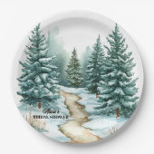 Pine Forest in Snow Winter Bridal Shower ペーパープレート (正面)