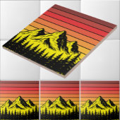 Pine Forest Over Mountains & Retro Sunset Frieze タイル