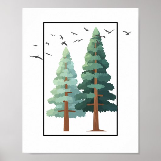 Pine Forest Trees Minimalist Nature Illustration ポスター (正面)