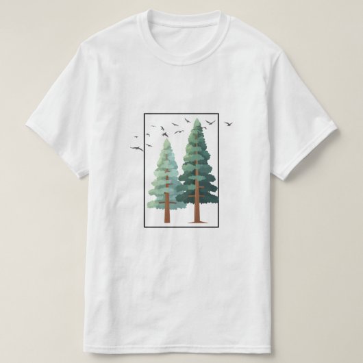  Pine Forest Trees Minimalist Nature Illustration Tシャツ (デザイン正面)