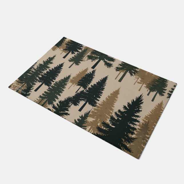 Pine Forest Welcome Mat – A Cozy Winter Greeting ドアマット (アングル)