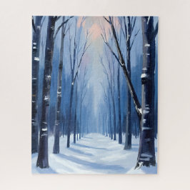 Pine Forest Winter Woodland Watercolor Painting ジグソーパズル