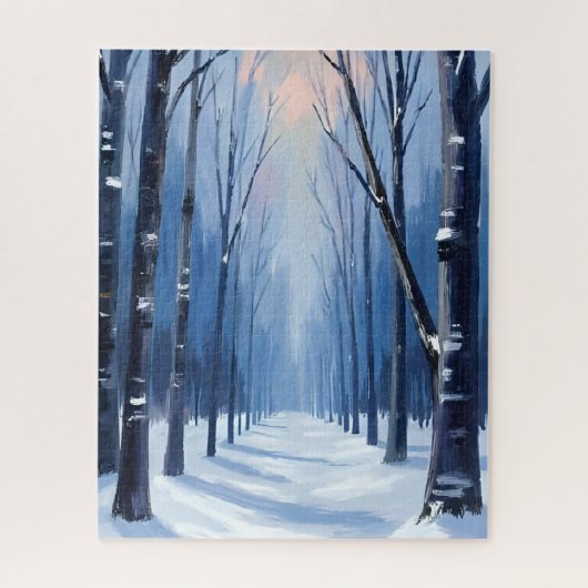 Pine Forest Winter Woodland Watercolor Painting ジグソーパズル (縦)