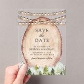 Pine Forest Wood Slice Wedding Save the Date アクリル招待状 (インサイチュ (ポータブル))