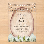 Pine Forest Wood Slice Wedding Save the Date アクリル招待状 (正面)