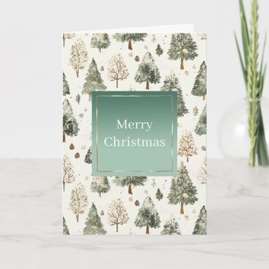 Pine Green Cream Mint Christmas Trees カード (正面)