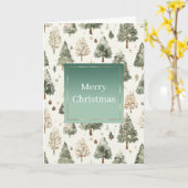 Pine Green Cream Mint Christmas Trees カード (黄色い花)