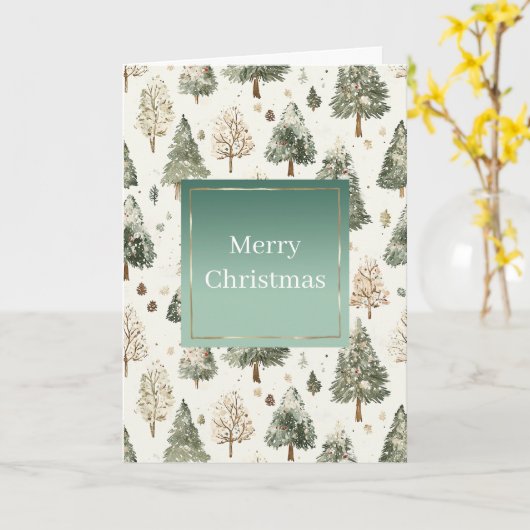 Pine Green Cream Mint Christmas Trees カード (黄色い花)