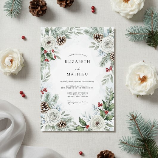 Pine Green Pinecone Winter Wedding 招待状