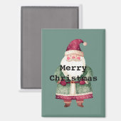 Pine Green Red Merry Christmas Santa マグネット (正面/裏面)
