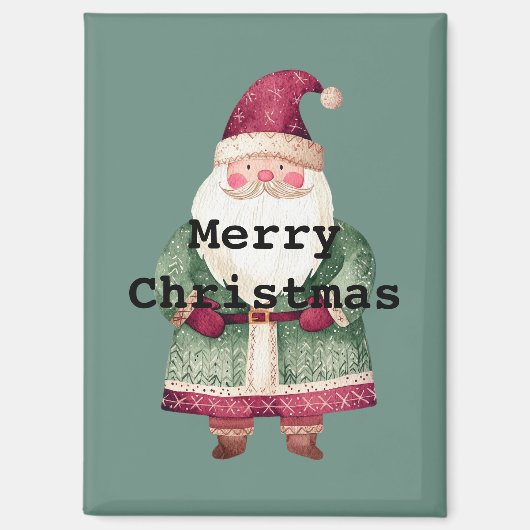 Pine Green Red Merry Christmas Santa マグネット (正面)