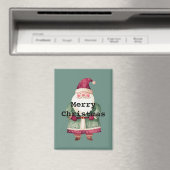 Pine Green Red Merry Christmas Santa マグネット (インサイチュ (食洗機))