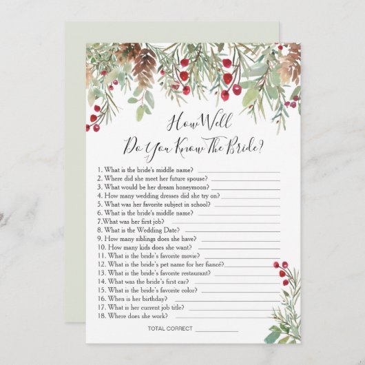 Pine Greeneryどのように良く花嫁のゲームを知っている 招待状 (正面/裏面)