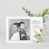 Pine Holly Berliesクリスマスフォトカード1写真 シーズンカード (スタンド正面)