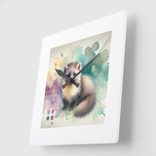 Pine Marten 081024AREF112 - Watercolor スクエア壁時計 (傾斜)