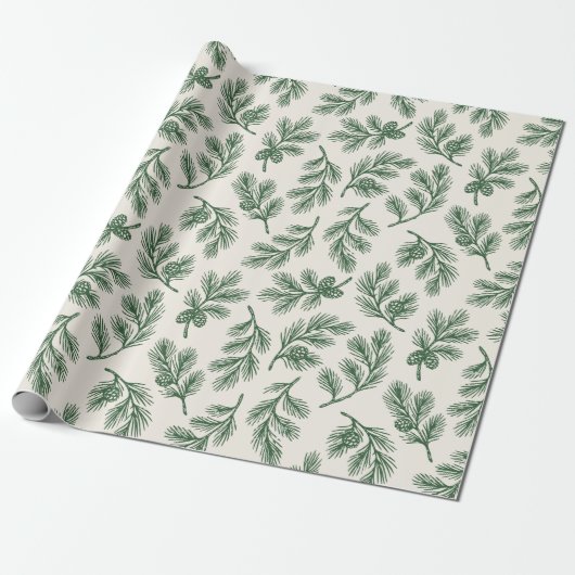 Pine Needle Lane - Botanical Pinecone Print ラッピングペーパー (アンロールド)