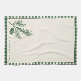 Pine Needle Lane Gingham Trim With Pinecone Accent キッチンタオル