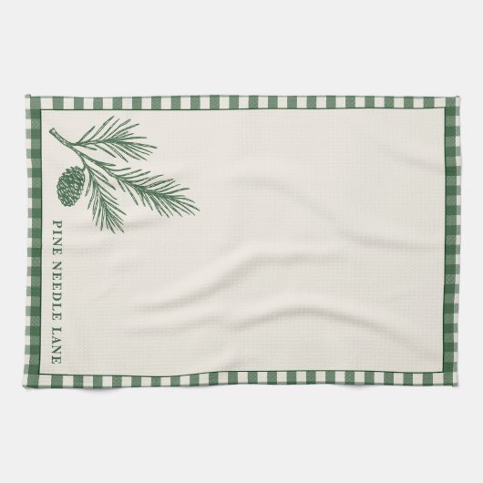 Pine Needle Lane Gingham Trim With Pinecone Accent キッチンタオル (横)