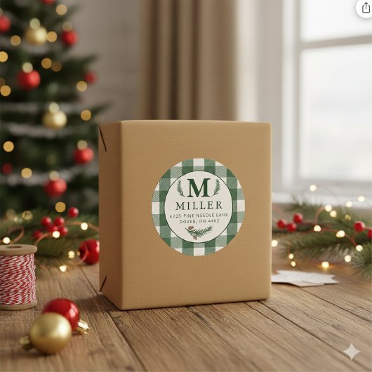 Pine Needle Lane Monogram - Deep Pine Green ラウンドシール