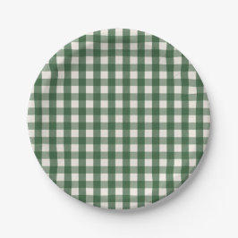 Pine Needle Lane - Pine Green Gingham Pattern ペーパープレート