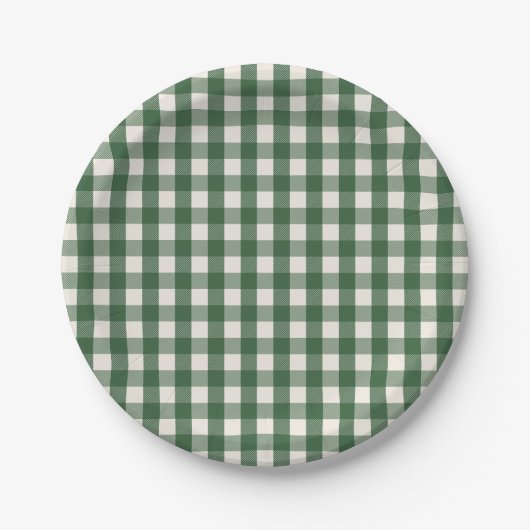 Pine Needle Lane - Pine Green Gingham Pattern ペーパープレート (正面)