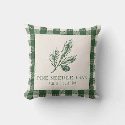Pine Needle Lane-Pinecone Print & Gingham Border クッション (正面)