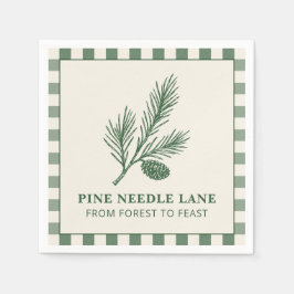 Pine Needle Lane-Pinecone Print & Gingham Border スタンダードカクテルナプキン