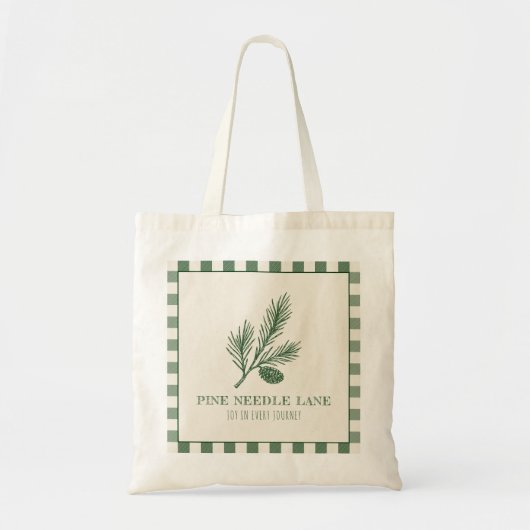 Pine Needle Lane-Pinecone Print & Gingham Border トートバッグ (正面)