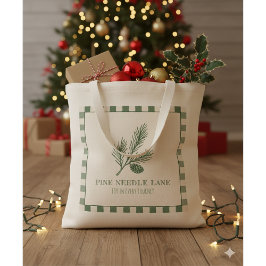 Pine Needle Lane-Pinecone Print & Gingham Border トートバッグ