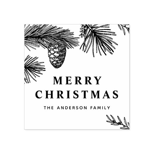 Pine Needles and Pine Cones Botanical Holiday ラバースタンプ (インプリント)