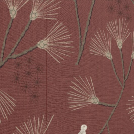 Pine Tree and Bird Pattern on Ruby Red 壁紙 (縫い目)