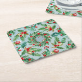 Pine Tree Berry Swirls スクエアペーパーコースター (アングル)