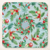 Pine Tree Berry Swirls スクエアペーパーコースター (正面)