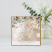 Pine Tree Branches,Balls,Gold Christmas Invitation 招待状 (スタンド正面)