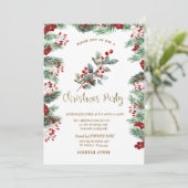 Pine Tree Branches Red Holly Berries Christmas  招待状 (スタンド正面)