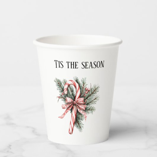 Pine Tree Candy Cane Red Christmas 紙コップ (正面)