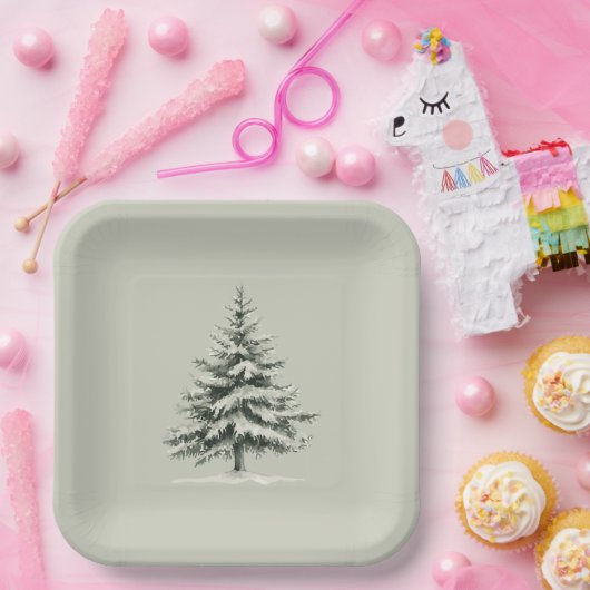 Pine Tree Covered with snow ペーパープレート (パーティー)