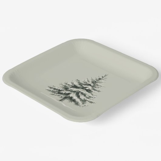 Pine Tree Covered with snow ペーパープレート (傾斜あり)