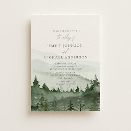 Pine Tree, Foggy Mountains Rustic Wedding  招待状